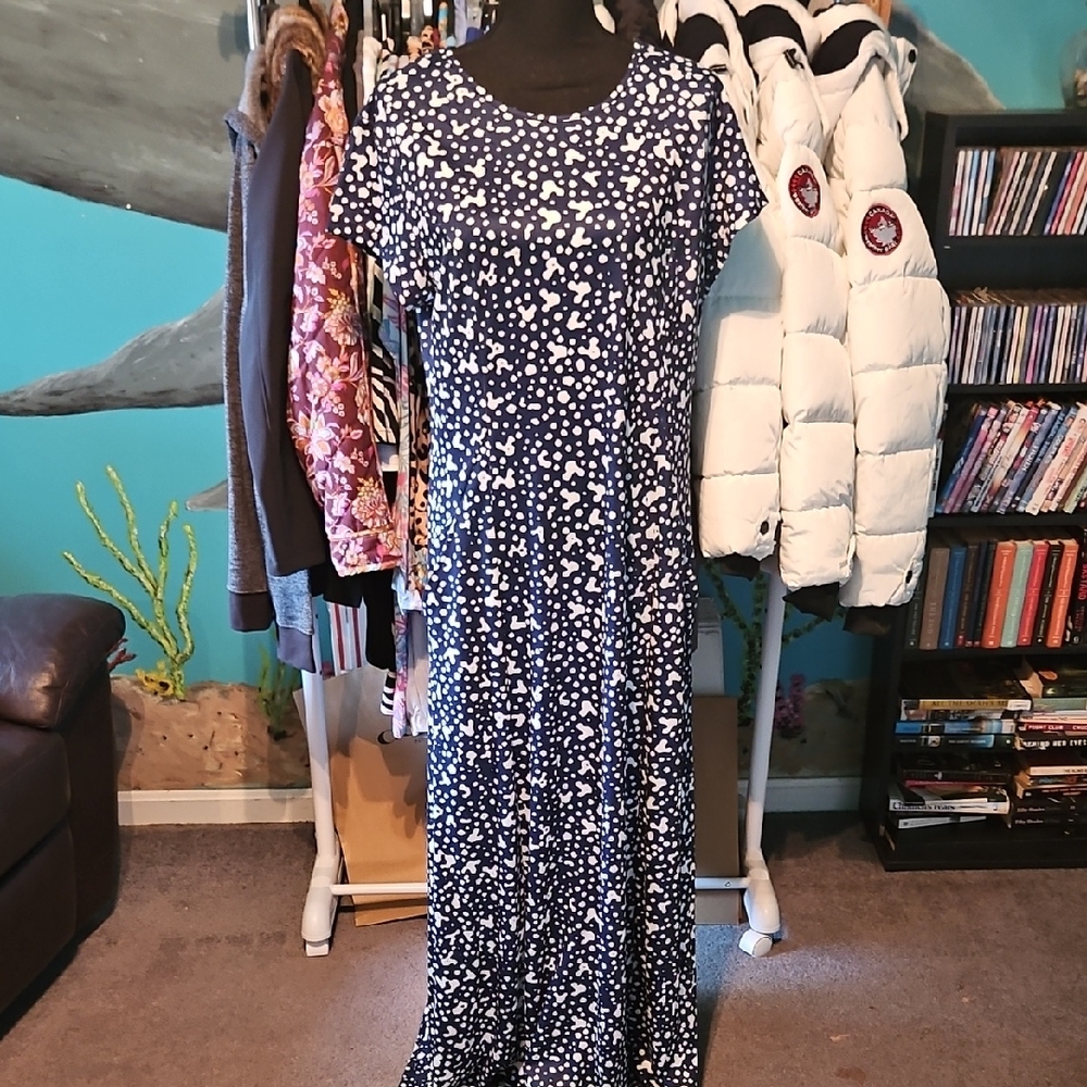 Navy and White Polka Dot Maxi Dress